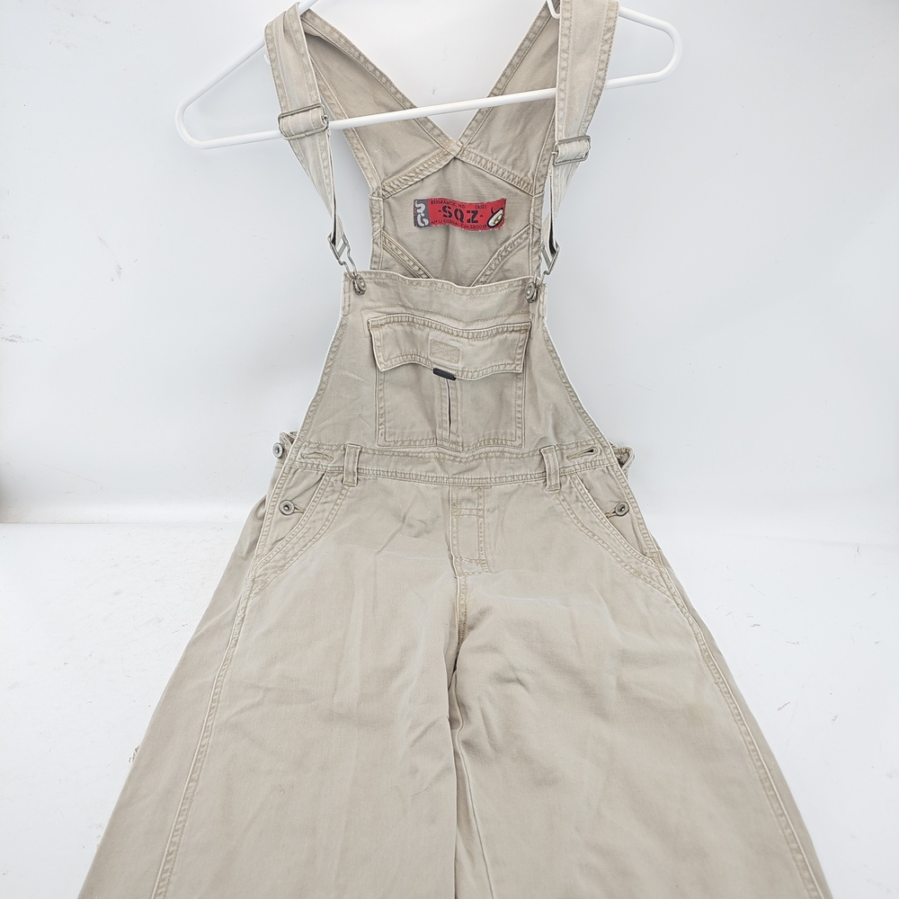 Women's Light Beige Denim Overalls with Front Bib Pocket